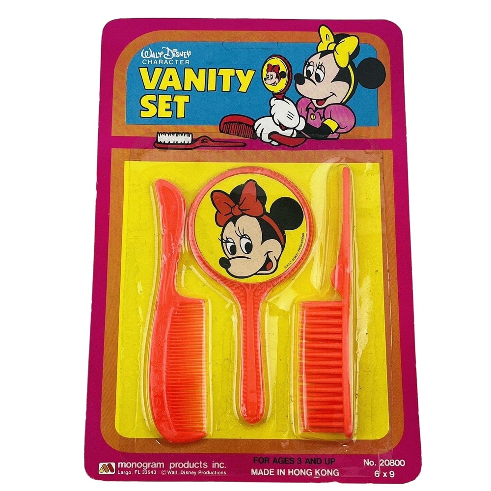Vintage Minnie Mouse Vanity Set Comb Brush Mirror Walt Disney Monogram Products